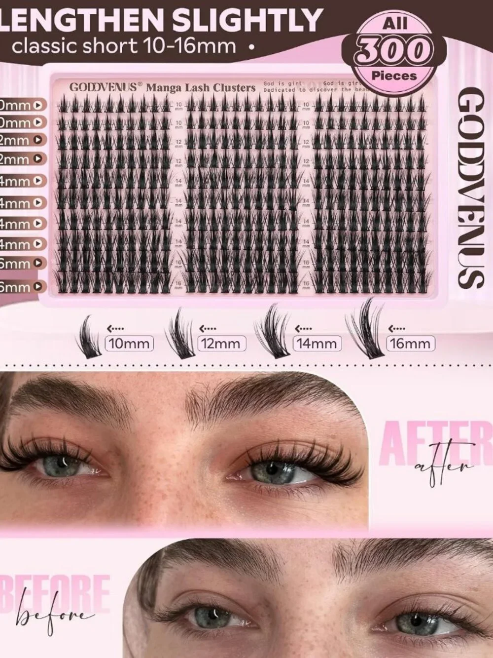 Natural 300 Pcs Manga Lash Clusters Kit - Wispy Fairy Fluffy Individual